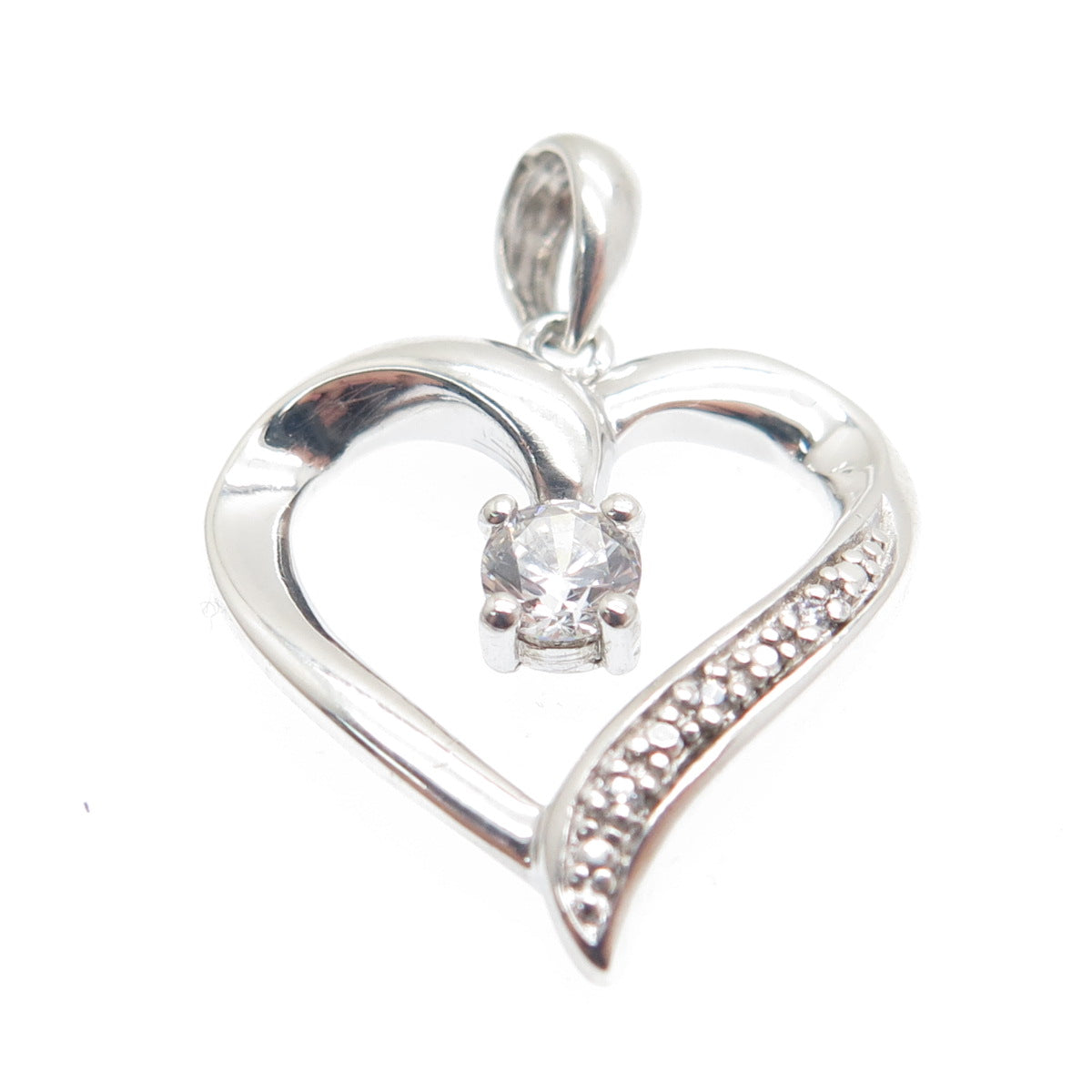 SAI 925 Sterling Silver Round-Cut C Z Heart Minimalist Charm Pendant