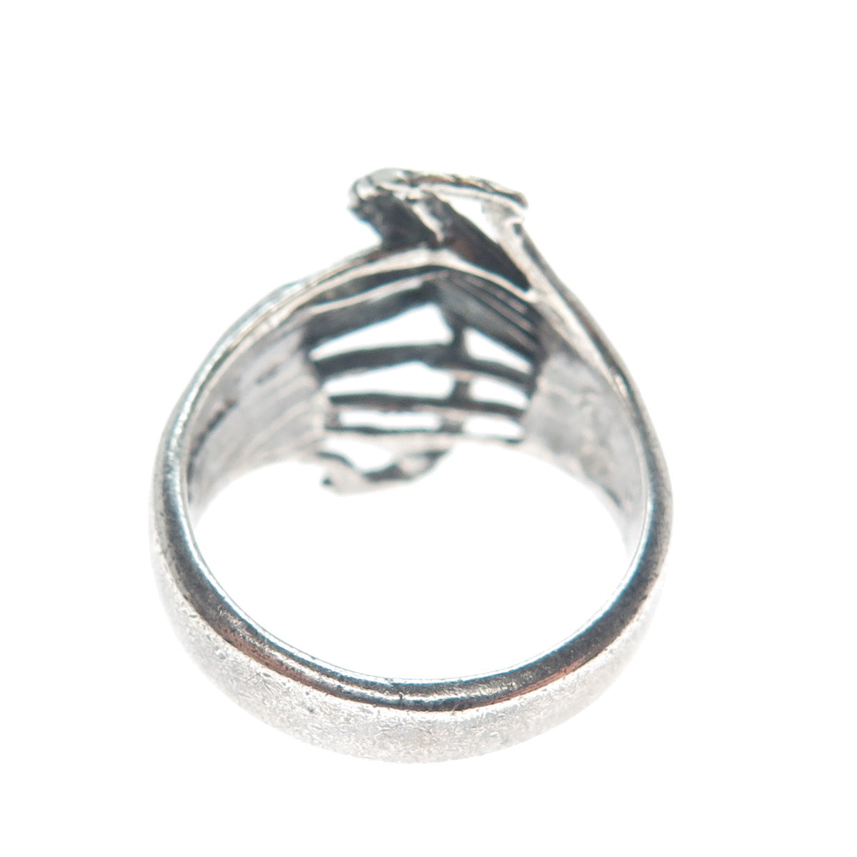 925 Sterling Silver Vintage Diamond-Cut Wavy Spine Oxidized Ring Size 6.75