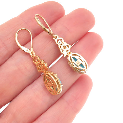 Chuck Clemency 925 Sterling Gold Plated Real Turquoise Apatite & Topaz Earrings