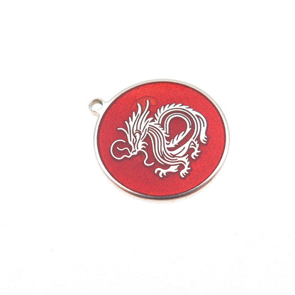 Tokemoti 925 Sterling Silver Red Enamel Chinese Dragon Tag Charm Pendant