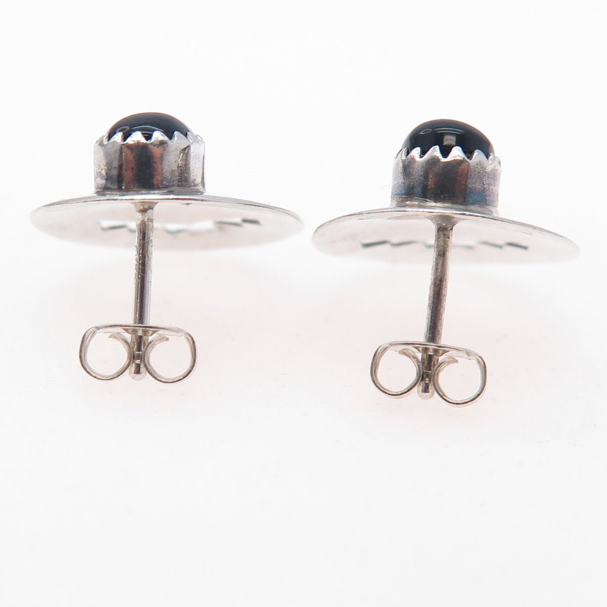 Old Pawn 925 Sterling Silver Vintage Southwestern Black Onyx Tribal Earrings