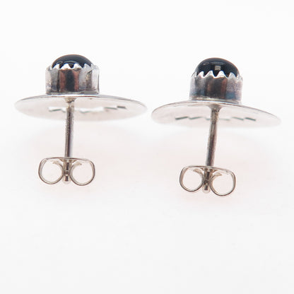 Old Pawn 925 Sterling Silver Vintage Southwestern Black Onyx Tribal Earrings