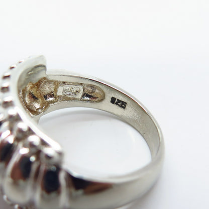 925 Sterling Silver Ribbed Beaded Ring Size 7.25