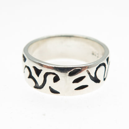 925 Sterling Silver Vintage Modernist Scroll Oxidized Band Ring Size 6.25