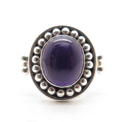 925 Sterling Silver Vintage Real Amethyst Beaded Ring Size 7.25