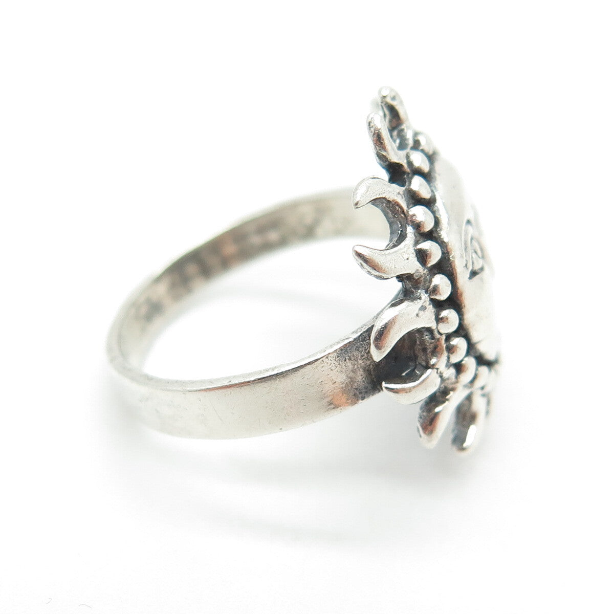 925 Sterling Silver Vintage Sun Face Oxidized Ring Size 7