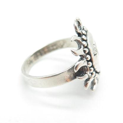 925 Sterling Silver Vintage Sun Face Oxidized Ring Size 7