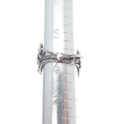 925 Sterling Silver Vintage Israel Modernist Oxidized Ring Size 6