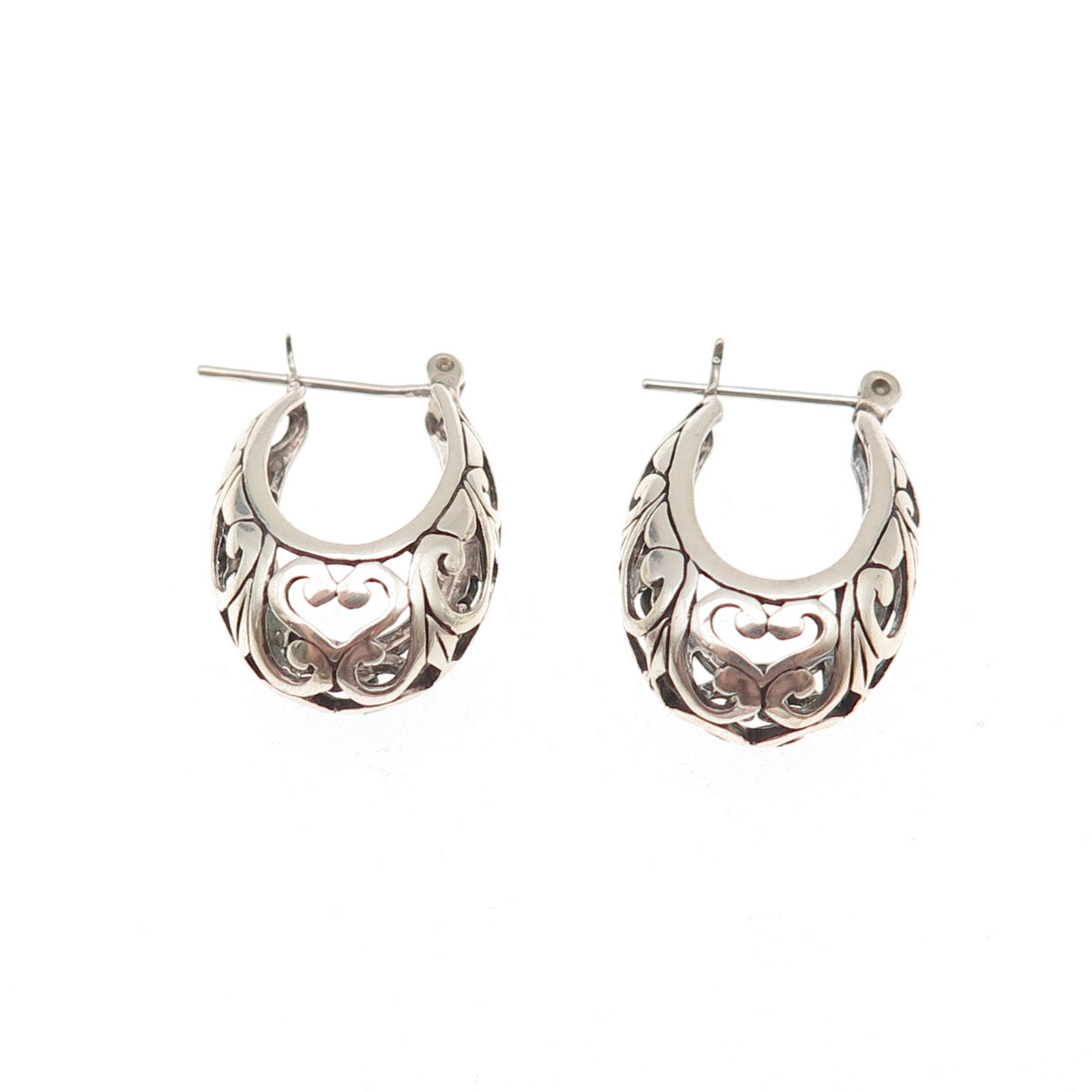 Jezlaine 925 Sterling Silver Vintage Floral Ornate Hoop Oxidized Earrings