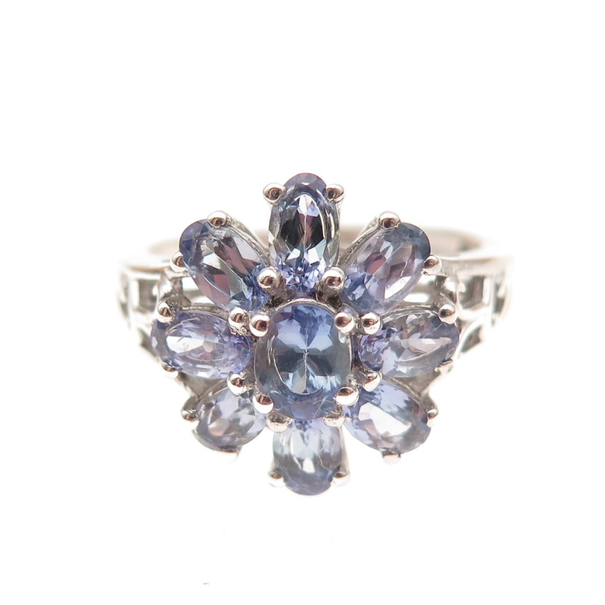 Chuck Clemency 925 Sterling Silver Real Oval-Cut Tanzanite Floral Ring Size 8