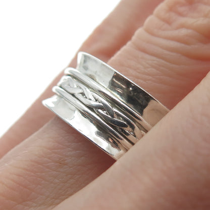 ATI 925 Sterling Silver Vintage Mexico Wicker Hammered Band Ring Size 10.5