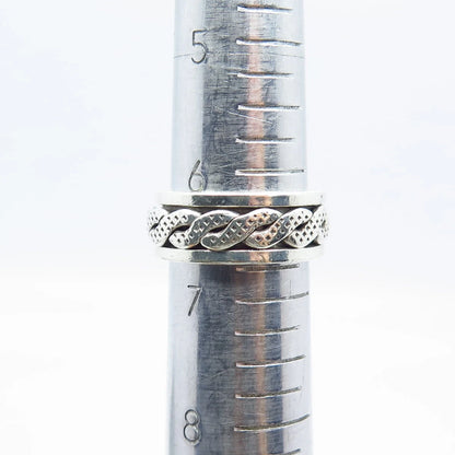 925 Sterling Silver Vintage Braided Rotating Band Ring Size 6.75