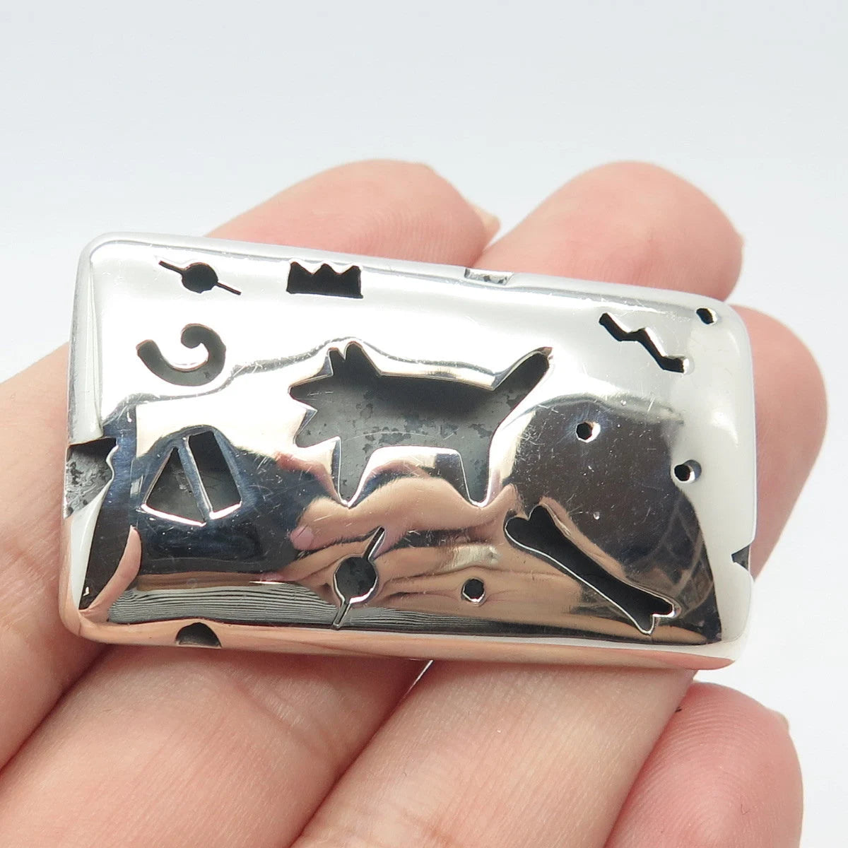 925 Sterling Silver Vintage Mexico ANNI Cutout Dog & Bone Pin Brooch