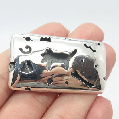 925 Sterling Silver Vintage Mexico ANNI Cutout Dog & Bone Pin Brooch