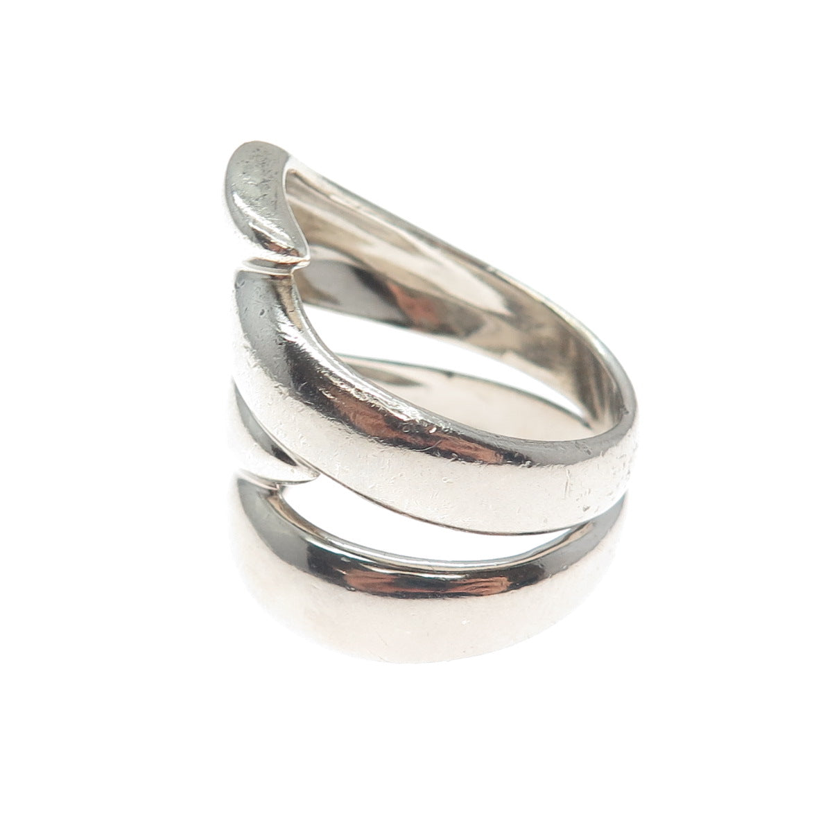 925 Sterling Silver Vintage Modernist Overlap Oxidized Ring Size 9.75