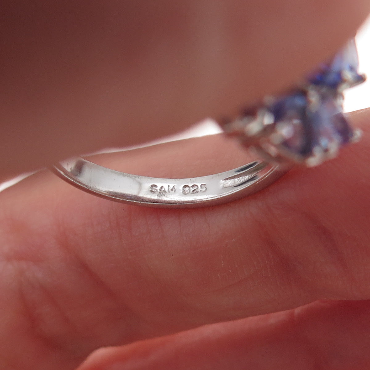 925 Sterling Silver Real Tanzanite & White Topaz Ring Size 8.25