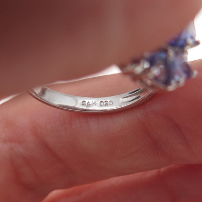 925 Sterling Silver Real Tanzanite & White Topaz Ring Size 8.25