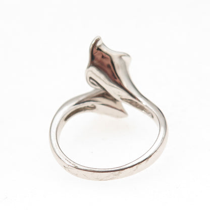 925 Sterling Silver Real Diamond Calla Lily Adjustable Ring Size 8.25