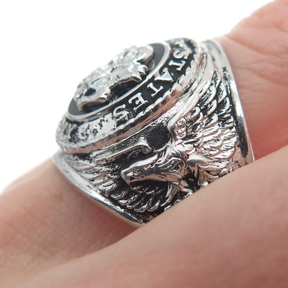 925 Sterling Silver Vintage Enamel US Army Sign Wide Ring Size 10.5