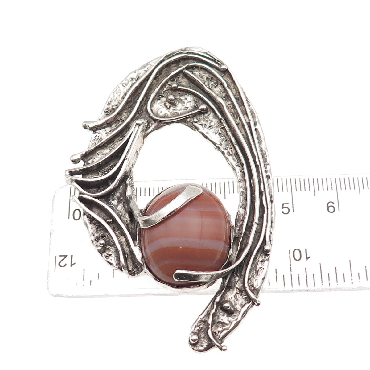 925 Sterling Silver Vintage Real Agate Modernist Oxidized Slide Pendant