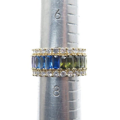 925 Sterling Silver Gold Plated Multi-Cut & Color C Z Eternity Ring Size 7.75