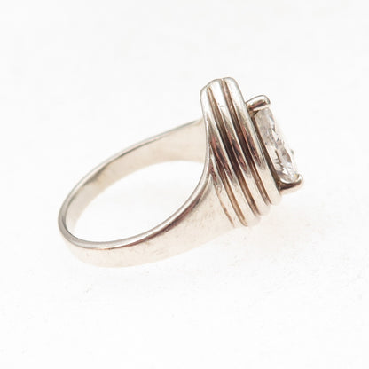 925 Sterling Silver Vintage Pear-Cut C Z Modernist Oxidized Ring Size 8.25