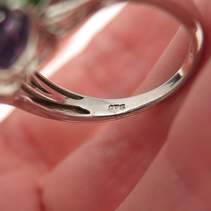 Chuck Clemency 925 Sterling Silver Real Multi-Color Gem Floral Ring Size 8.25