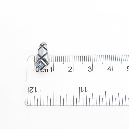 925 Sterling Silver Vintage Real Blue Topaz Oxidized Minimalist Slide Pendant