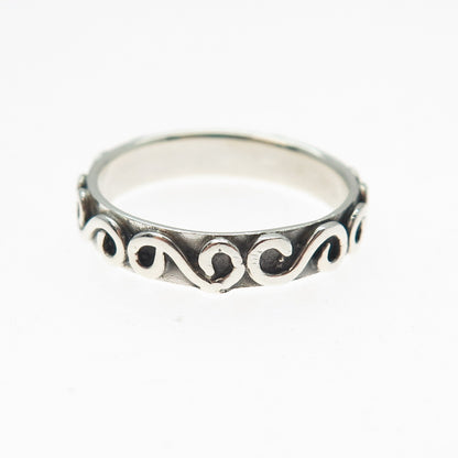 925 Sterling Silver Vintage Modernist Spiral Oxidized Band Ring Size 9