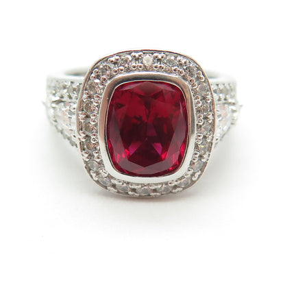 925 Sterling Silver Lab-Created Ruby & C Z Ring Size 8.25