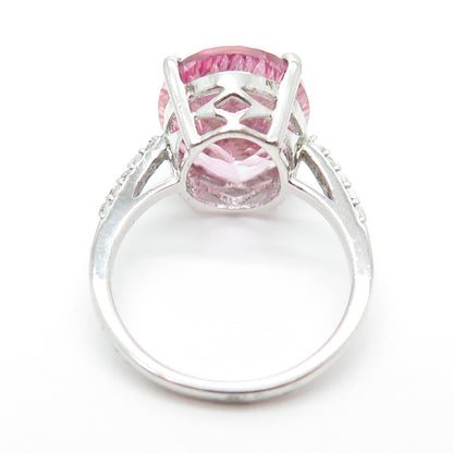 SUN Sterling Silver Oval-Cut Lab-Created Pink Sapphire & White Topaz Ring Size 7