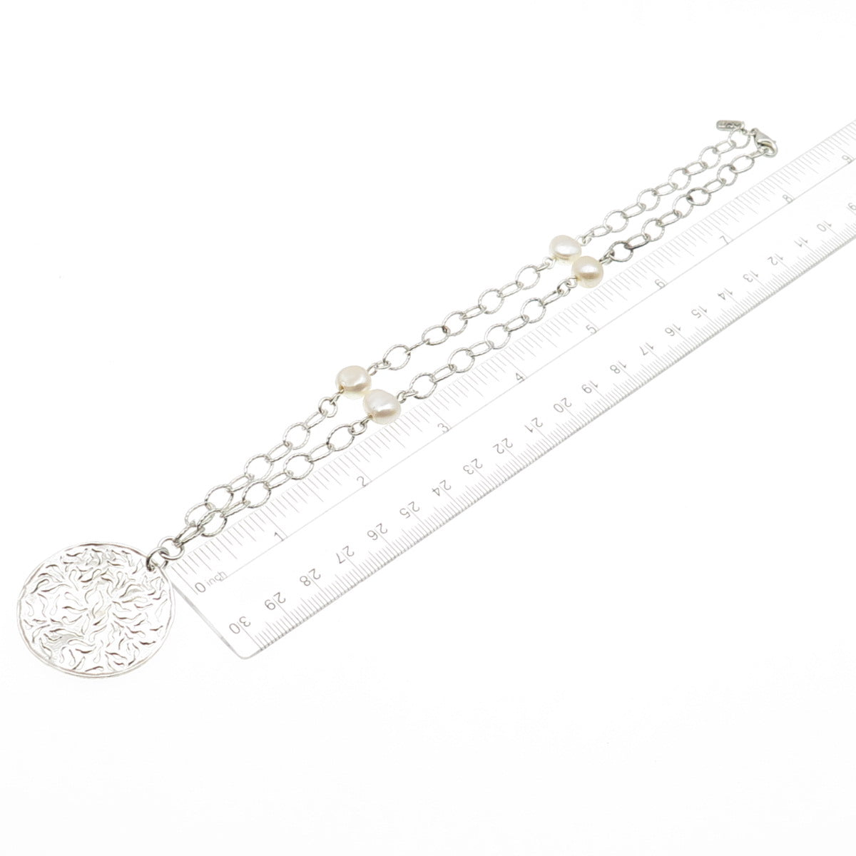 DIDAE 925 Sterling Silver Vintage Israel Real Pearl Floral Chain Necklace 16"