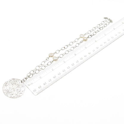 DIDAE 925 Sterling Silver Vintage Israel Real Pearl Floral Chain Necklace 16"