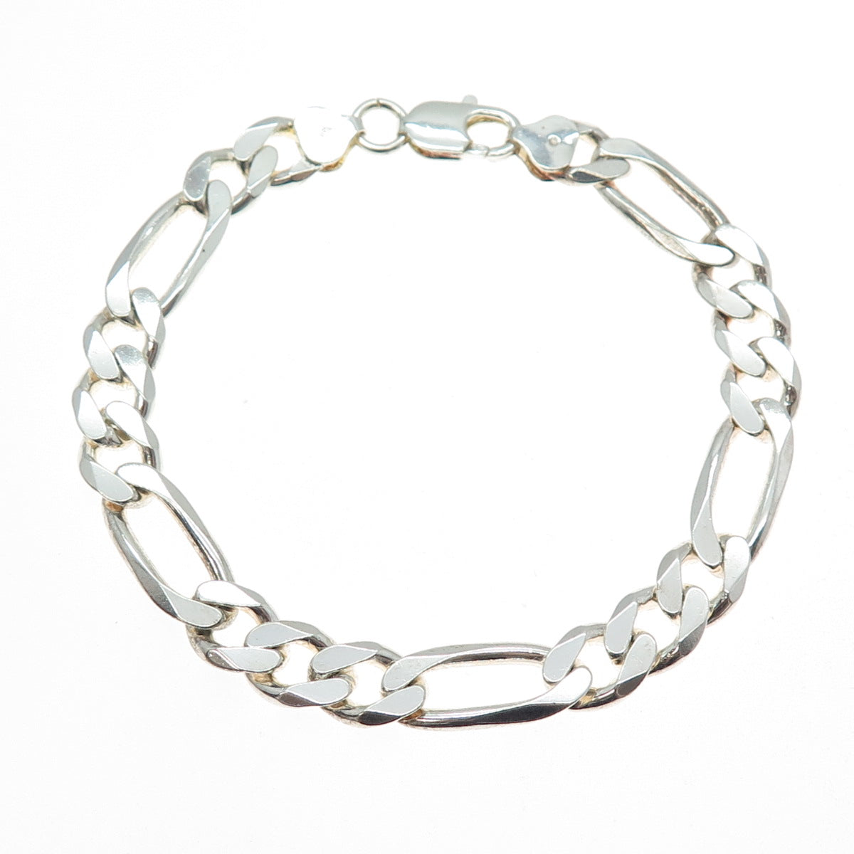 925 Sterling Silver Vintage Italy Figaro Link Bracelet 8.75"