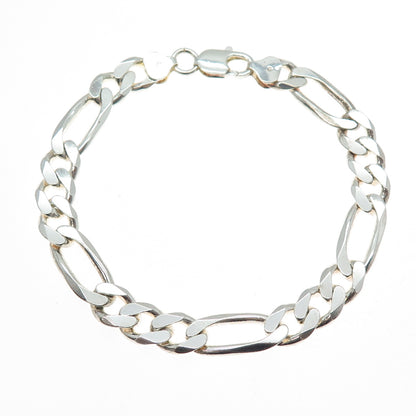 925 Sterling Silver Vintage Italy Figaro Link Bracelet 8.75"