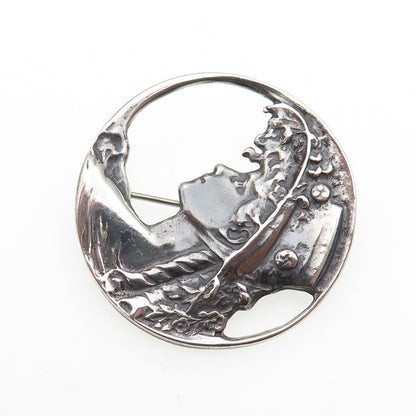 LISA LEE 925 Sterling Silver Vintage Lady Cameo Oxidized Pin Brooch / Pendant