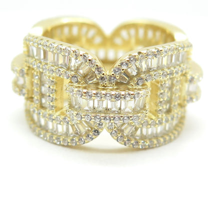 925 Sterling Silver Gold Plated C Z Anchor Mariner Link Ring Size 8.75