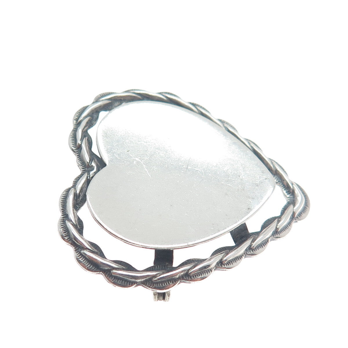 BEAU 925 Sterling Silver Antique Art Deco Heart Oxidized Pin Brooch