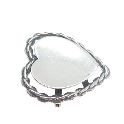 BEAU 925 Sterling Silver Antique Art Deco Heart Oxidized Pin Brooch