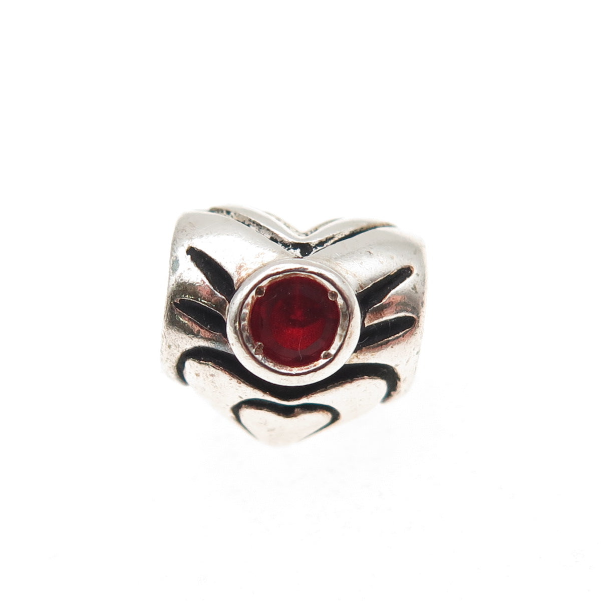 Chamilia 925 Sterling Silver Red C Z January Birthstone Heart Slide Bead Charm