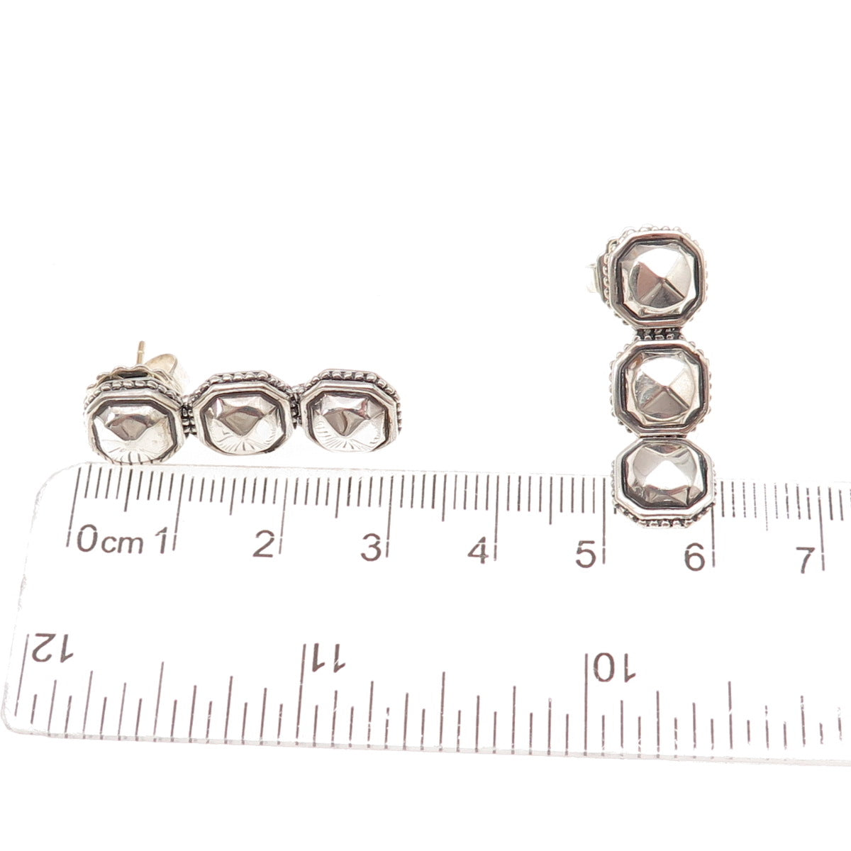 Lagos 925 Sterling Silver 14K Gold Posts Vintage Rocks Collection Drop Earrings