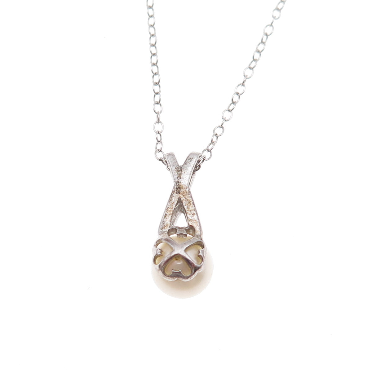 925 Sterling Silver Real Round-Cut Diamond & Pearl Cable Chain Necklace 18"