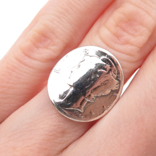 900 Silver Antique 1944 US One Mercury Dime Coin Ring Size 4.25