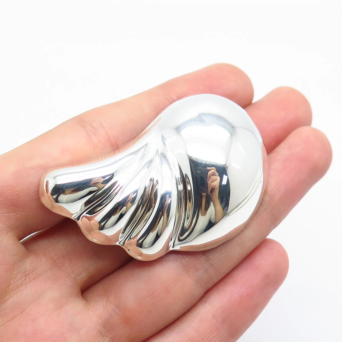 925 Sterling Silver Vintage Mexico Ribbed Shell Pin Brooch