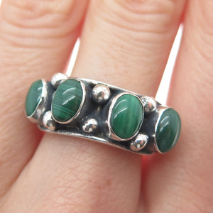 925 Sterling Silver Vintage Real Malachite Beaded Oxidized Ring Size 7.25
