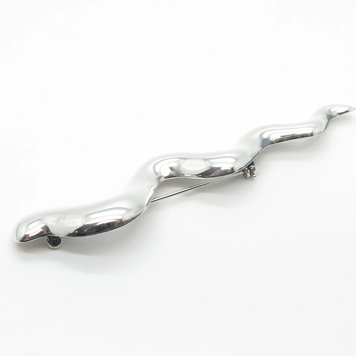 925 Sterling Silver Vintage Mexico Wavy / Snake Pin Brooch