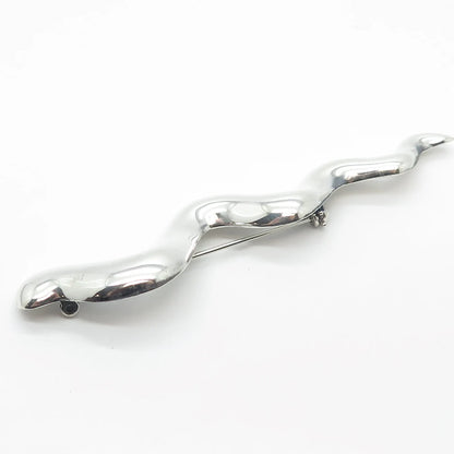 925 Sterling Silver Vintage Mexico Wavy / Snake Pin Brooch