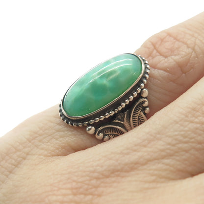925 Sterling Silver Antique Art Deco Faux Turquoise Oxidized Ring Size 3.75