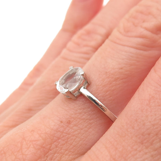Dazzlers 925 Sterling Silver Real Oval-Cut White Topaz Engagement Ring Size 7