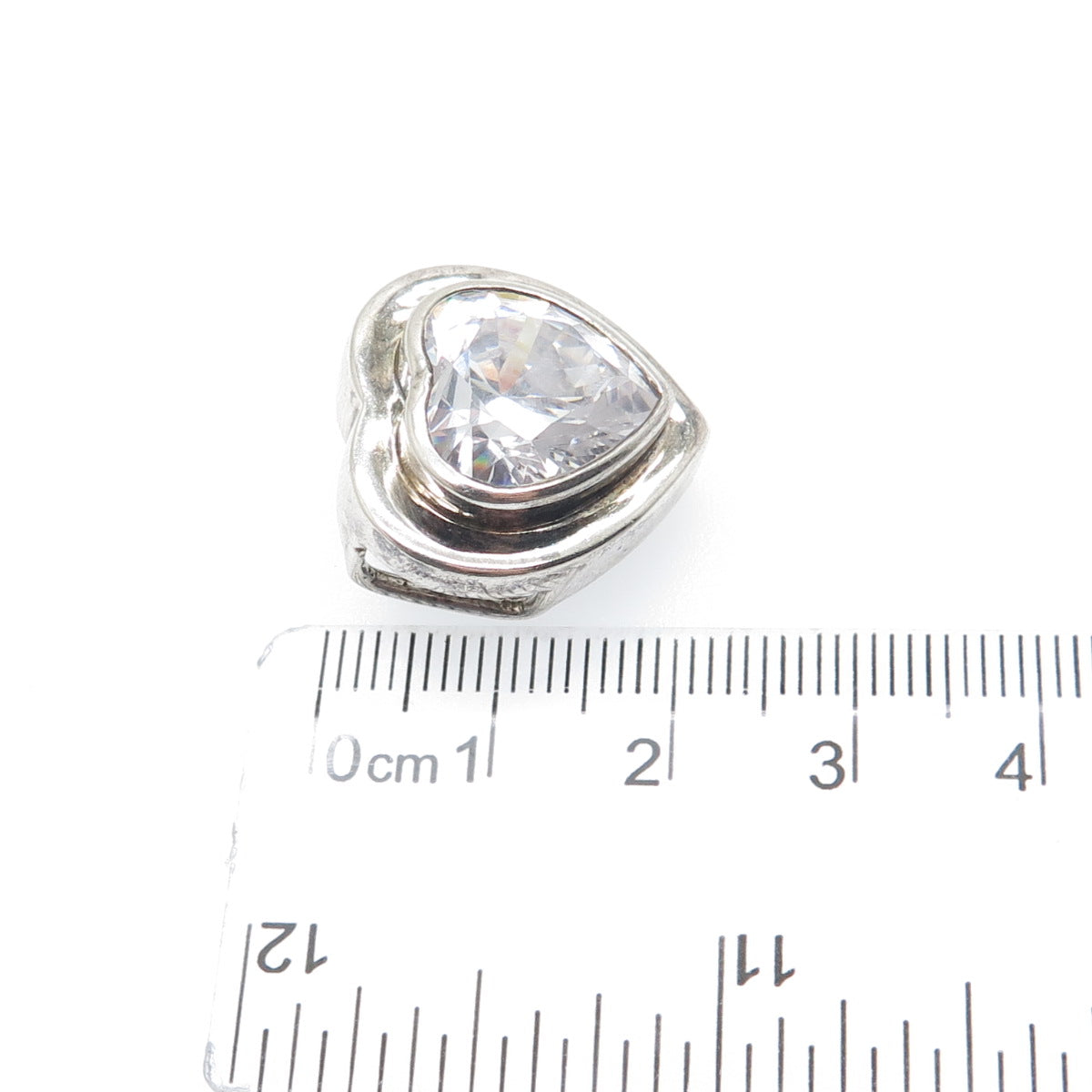 925 Sterling Silver Vintage Heart-Cut C Z Oxidized Slide Charm Pendant
